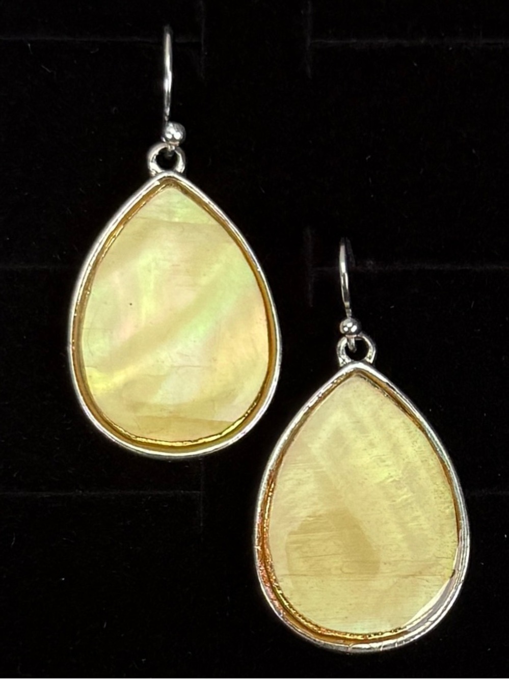 Chic Silvertone and Champagne Yellow Accent Teardrop Pierced Earrings